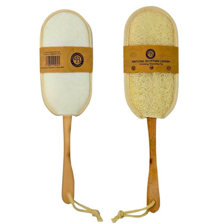Dual sided wooden handle loofah back scrubber
